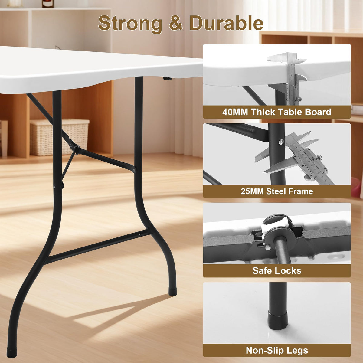 White 6ft Folding Table with Carrying Handle L7971