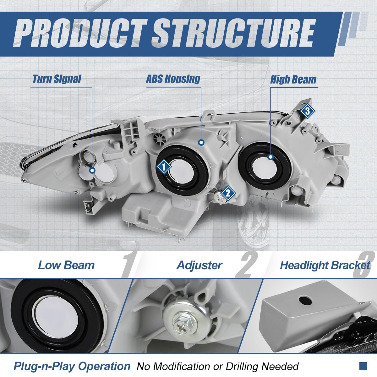 Black Projector Headlights Assembly R5886