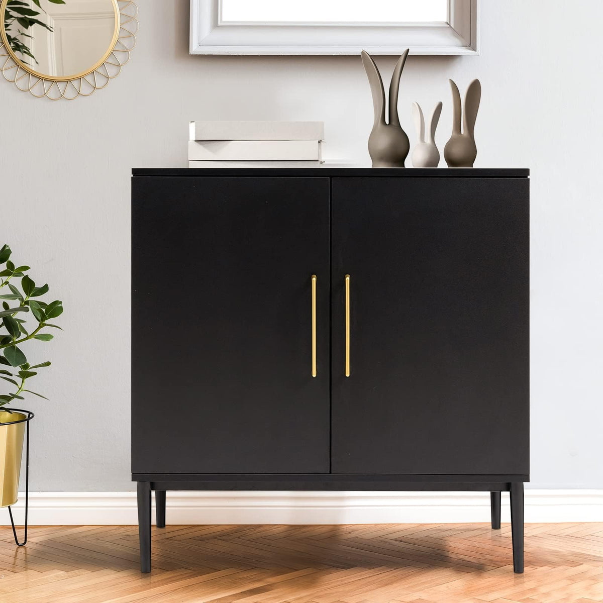 Black Storage Cabinet with Doors and Adjustable Shelf I8093