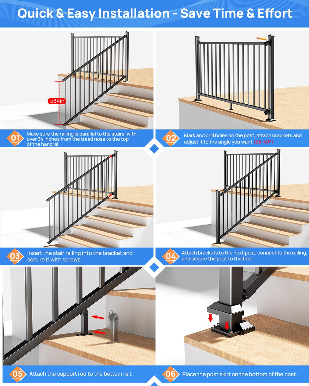 6 ft. W Aluminum Stair Railing Kit P434