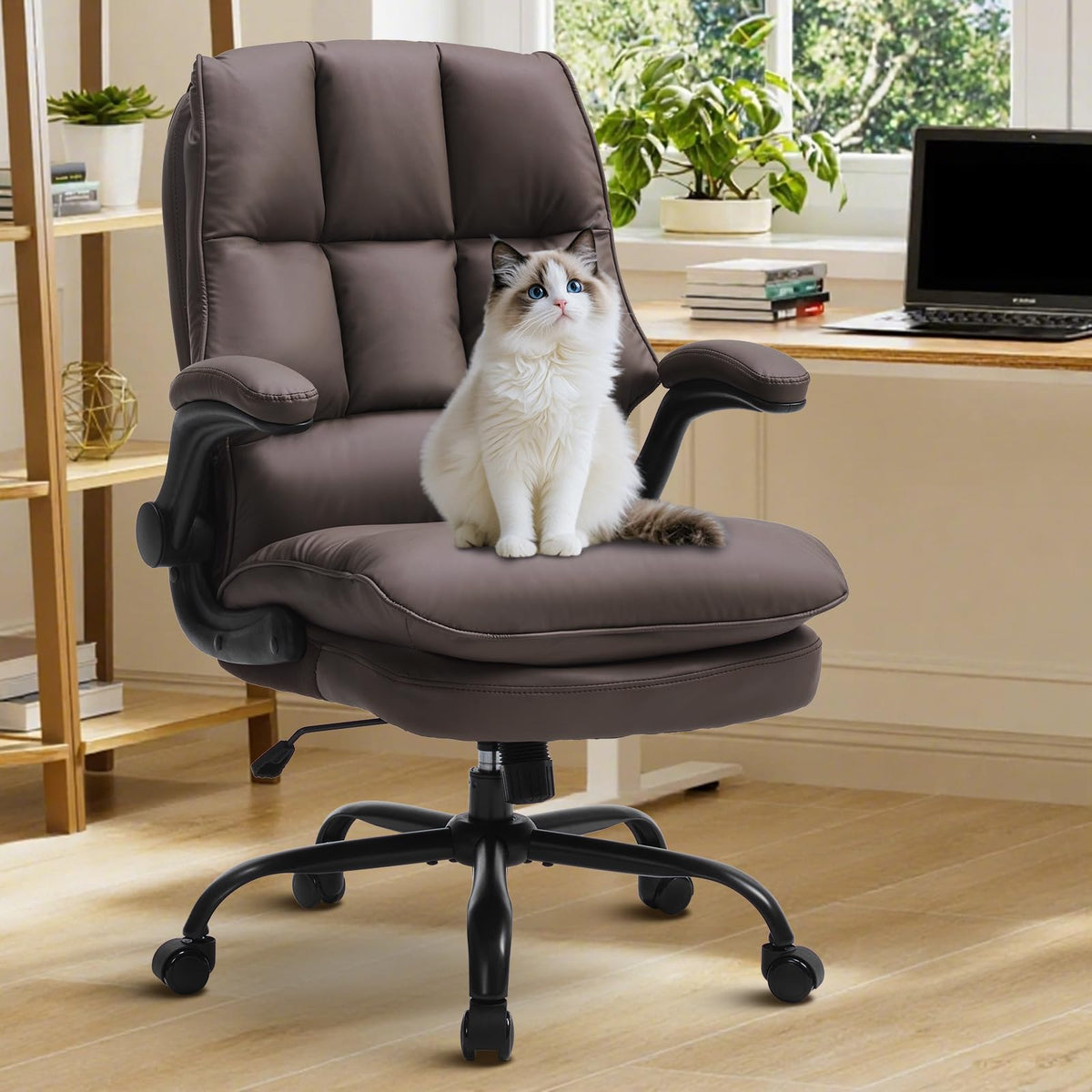 Brown Ergonomic Office Chair with Flip-up Armrests P306689