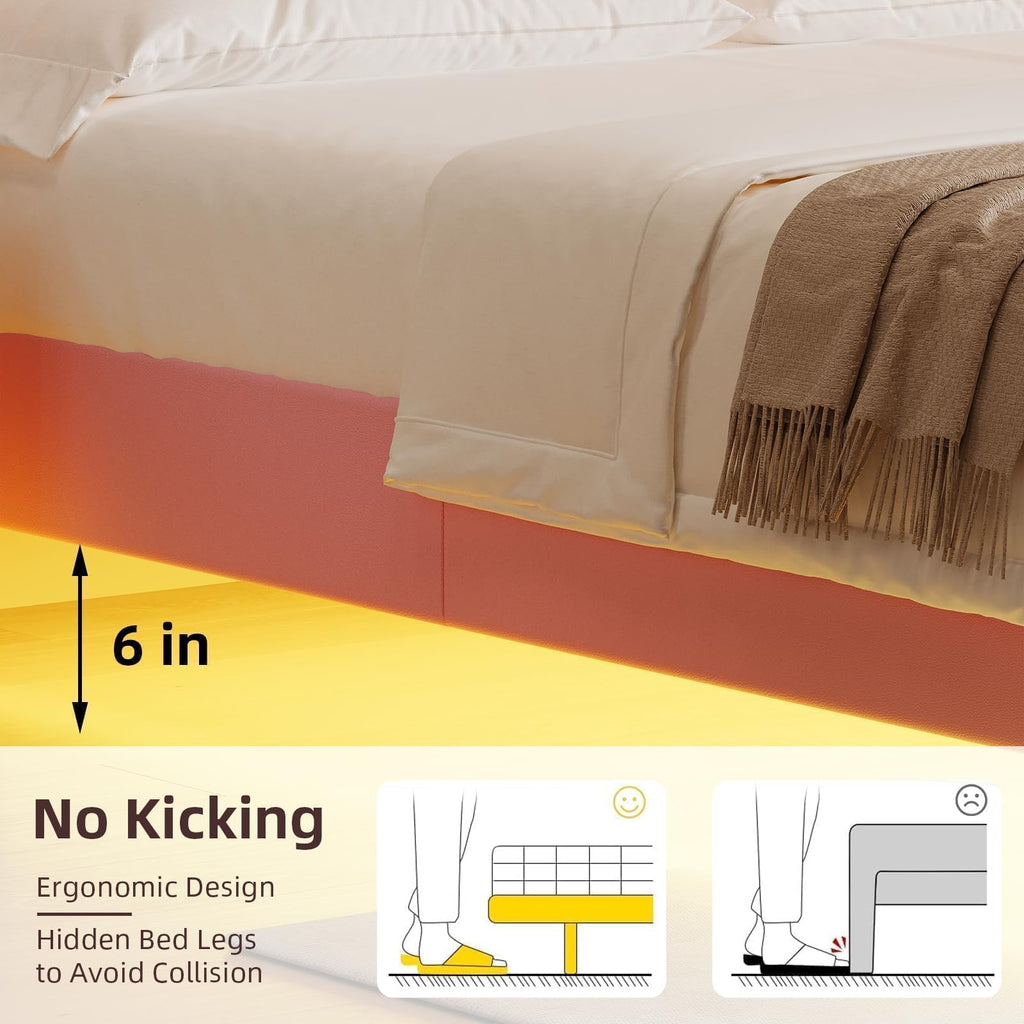 Pink Full Floating Bed Frame with LED Lights and Diamond Headboard U958052