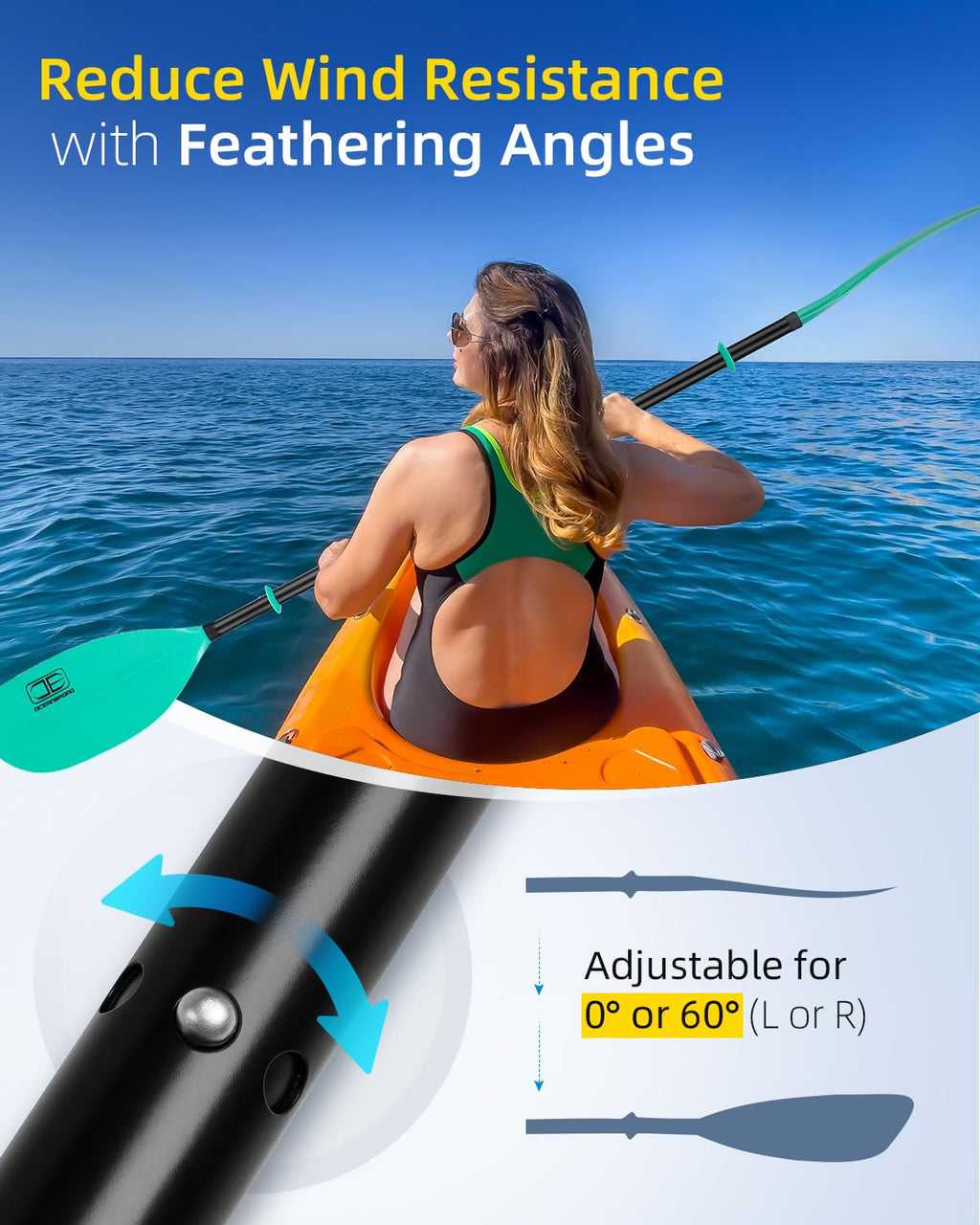 86in/218cm 90.5in/230cm Alloy Shaft 2-Piece Kayak Paddle Z779