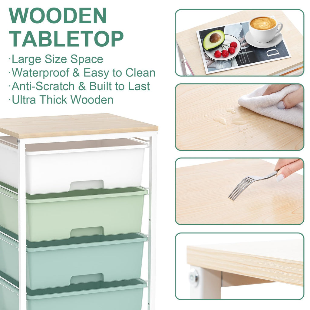 Rolling Cart with Drawers, 4-Drawer Utility Cart, Green X49717