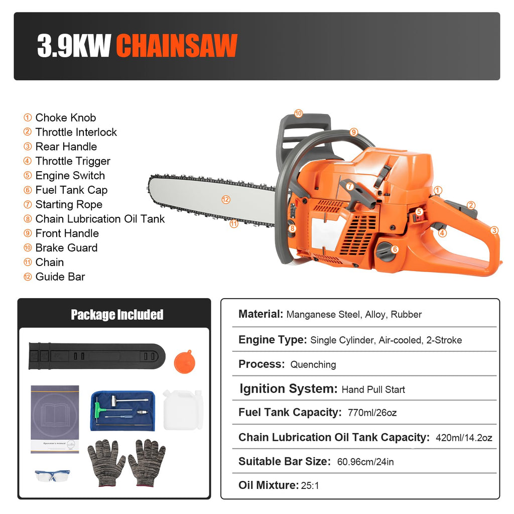 24'' 72CC 2-Stroke Gas Chainsaw H54179