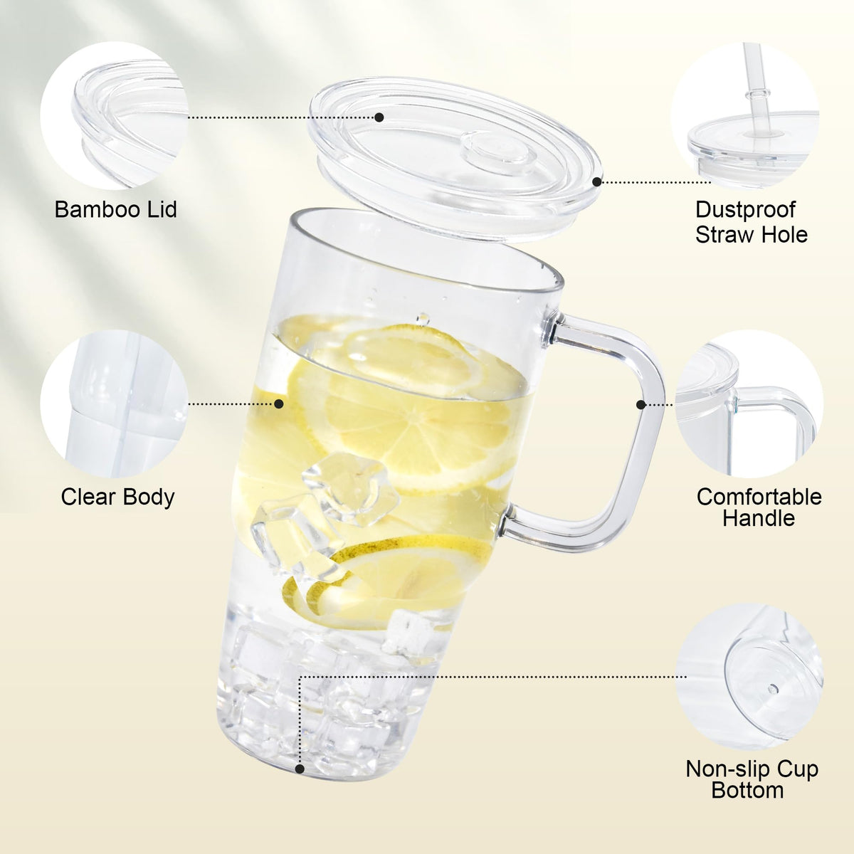 20oz 2Pack Clear Plastic Tumbler with Handle Lid and Straw M127628