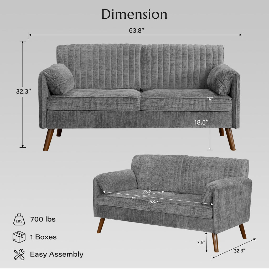 64" Gray Chenille 2-seater Sofa A230626