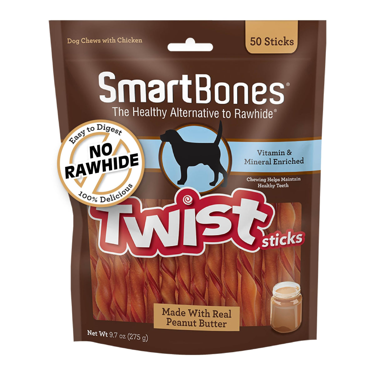 Peanut Butter Rawhide-Free Dog Treats 50 Count T53170