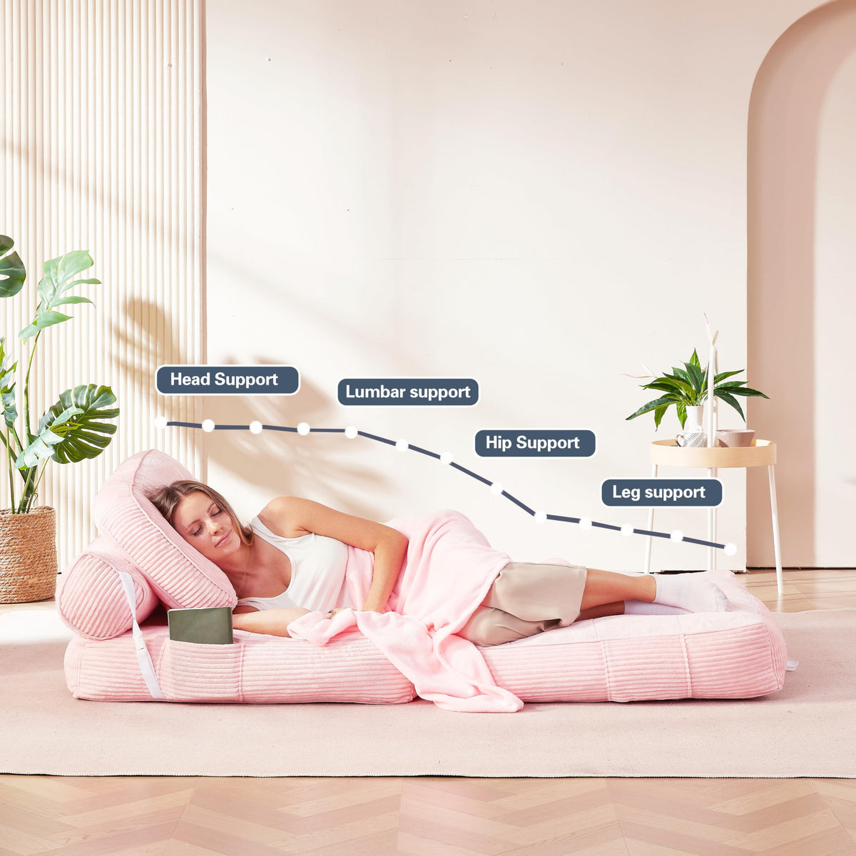 Pink Flannel Folding Sofa Bed G7352