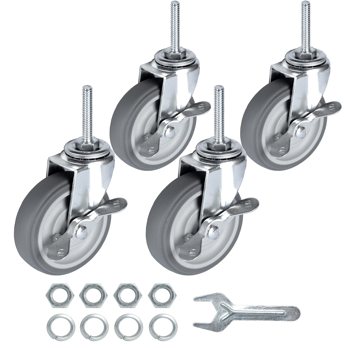 3 Inch Set of 4 Heavy Duty Swivel Rubber Caster Wheels Q718