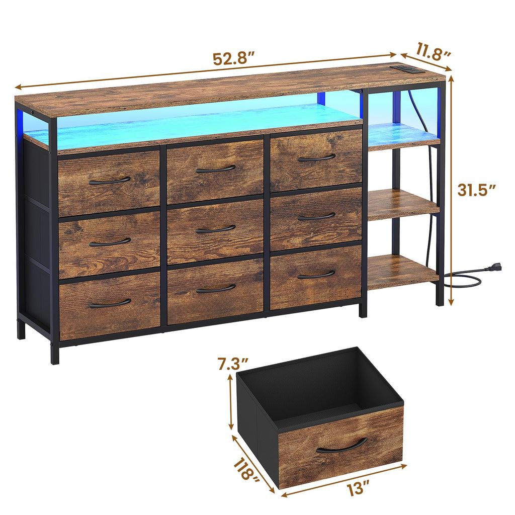 LED TV Stand Dresser with 9 Drawers G9092