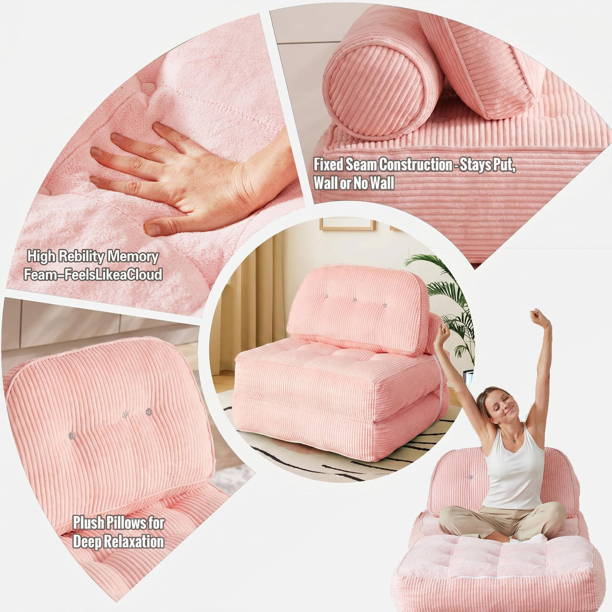 Pink Flannel Folding Sofa Bed G7352