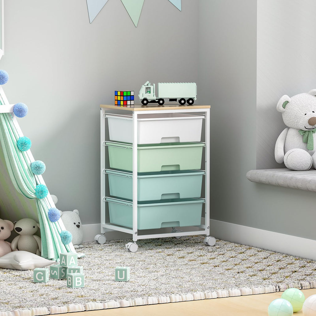 Rolling Cart with Drawers, 4-Drawer Utility Cart, Green X49717