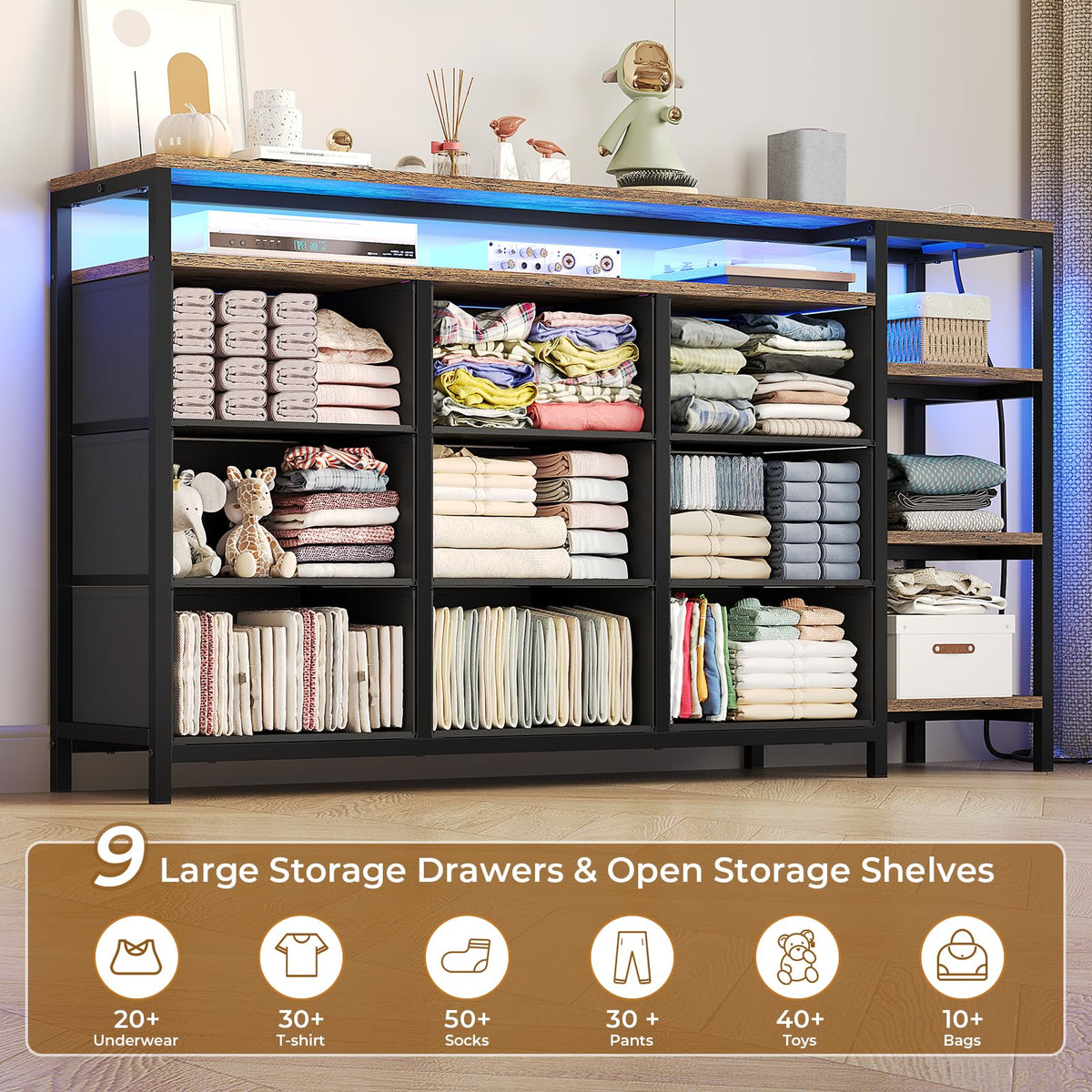 LED TV Stand Dresser with 9 Drawers G9092