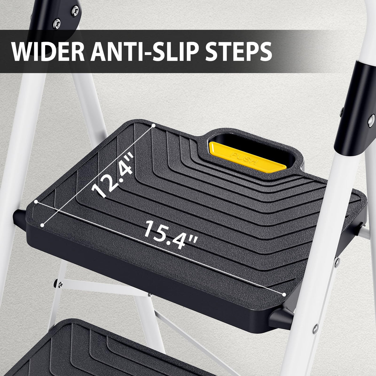 2 Step White Folding Ladder with Anti-Slip Pedals D89230