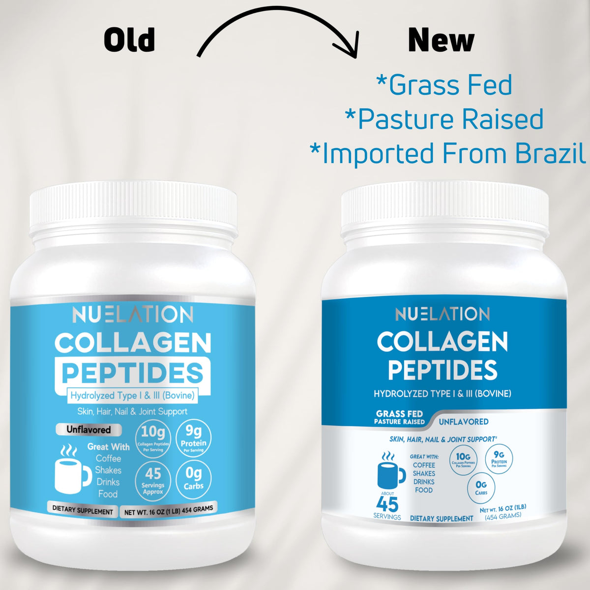 Grass Fed Hydrolyzed Bovine Collagen Peptides Powder 1LB Unflavored I35451