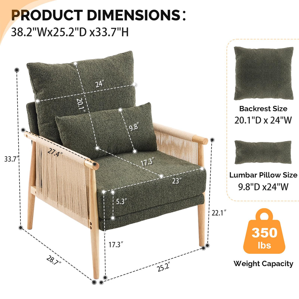 Dark Green Set of 2 Accent Armchairs with Waist Pillow W88579