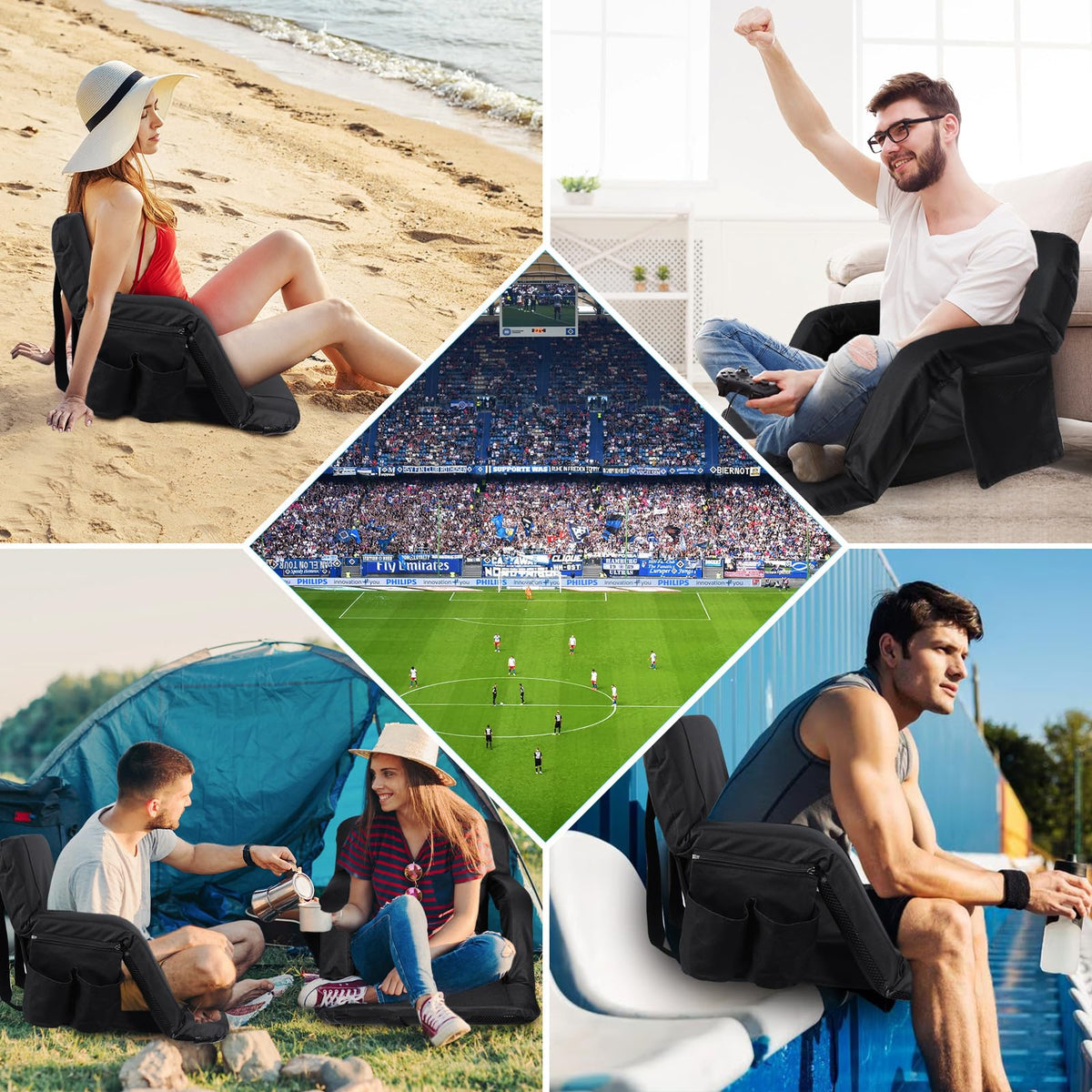 2 Pack Portable Folding Stadium Seats with Back Support and Cushion R360439