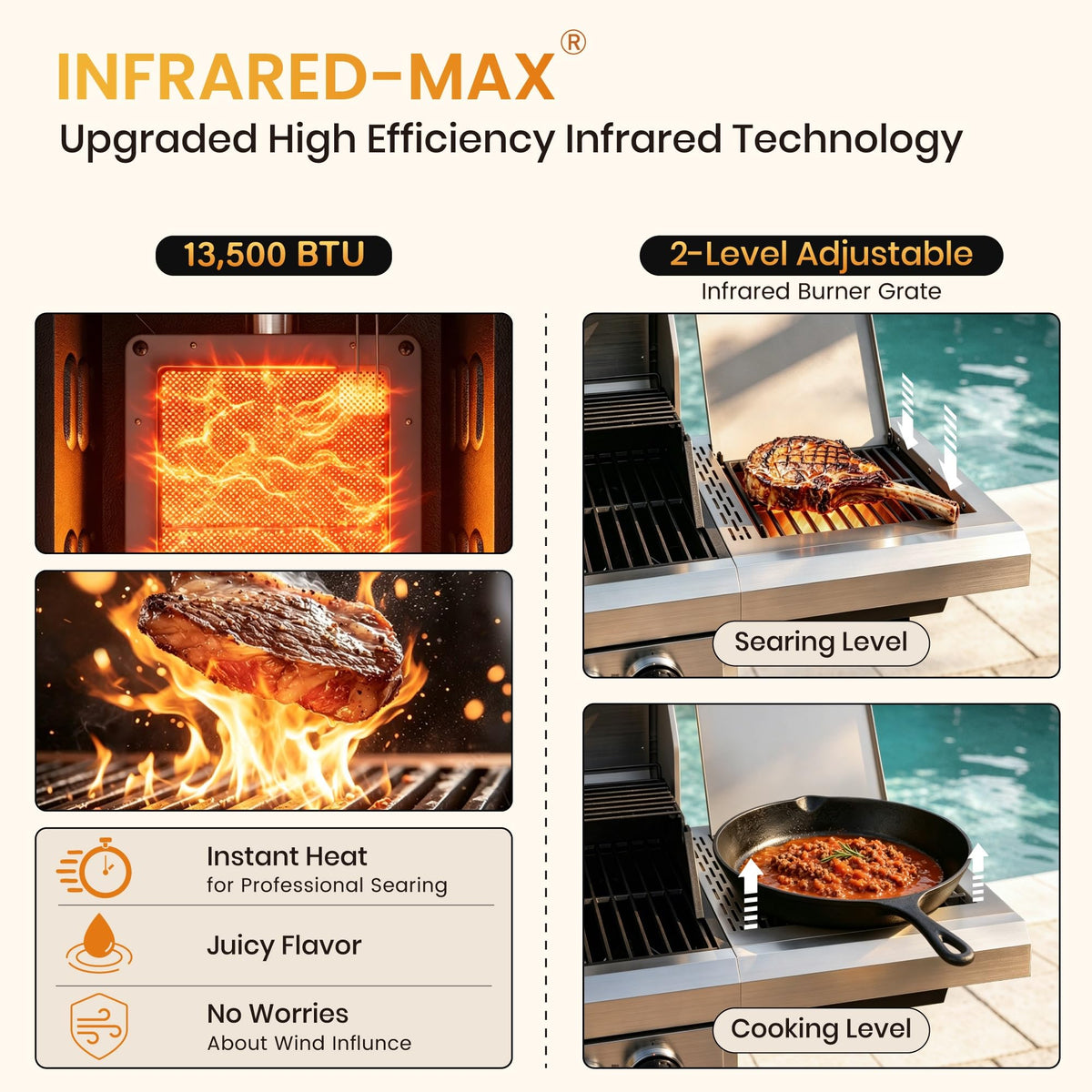 4 Burner Propane Gas BBQ Grill with Infrared Sear Burner O316831