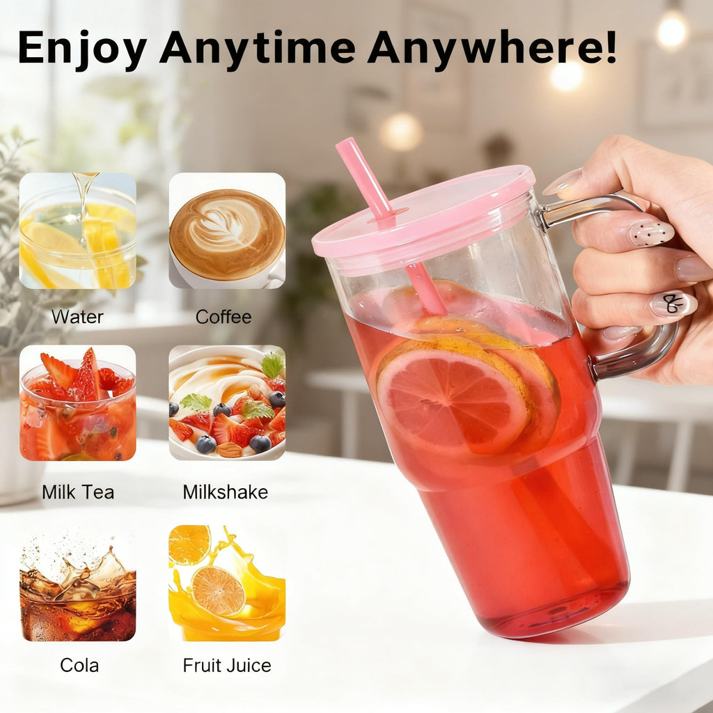20oz 2Pack Clear Plastic Tumbler with Handle Lid and Straw M127628