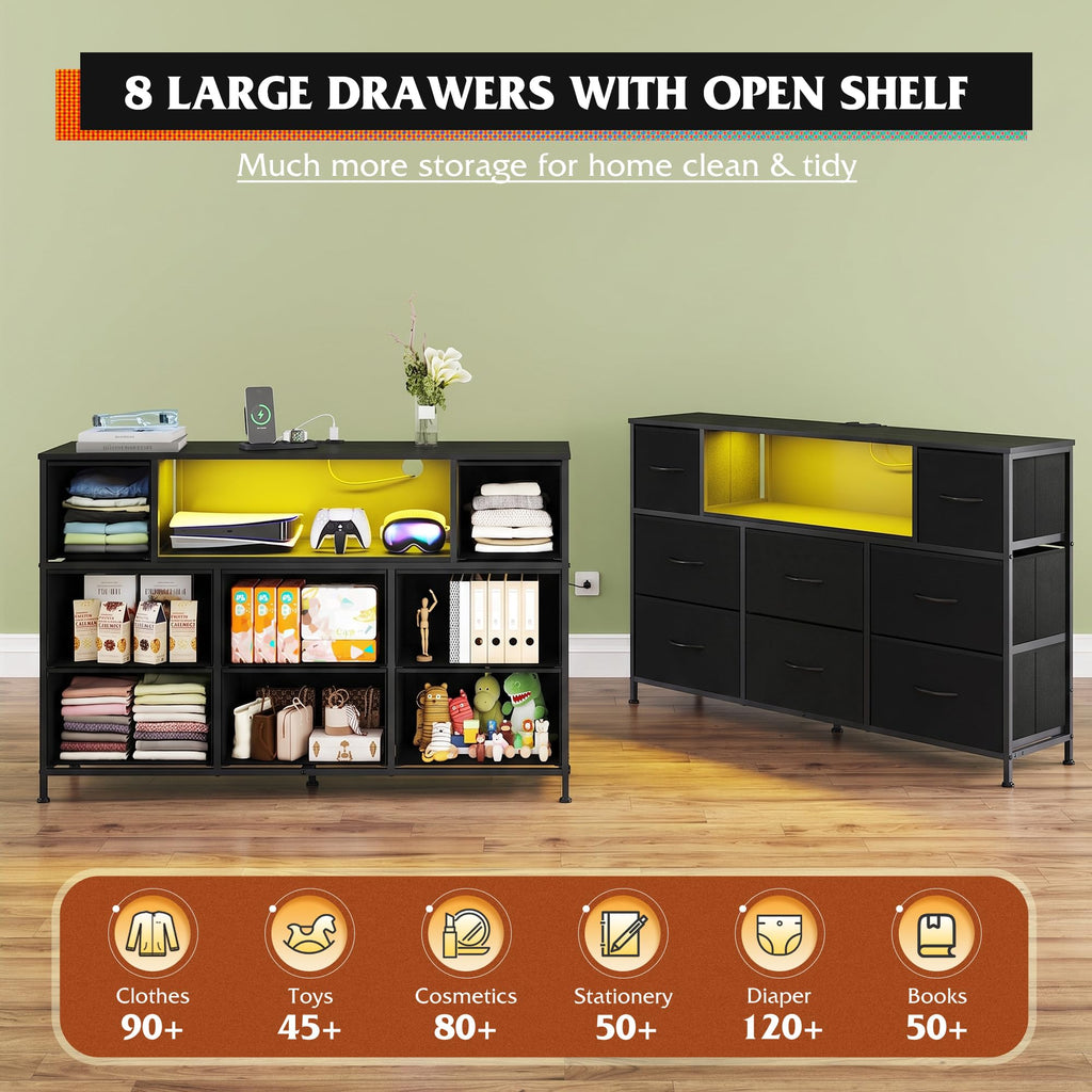 Black 8 Drawer Dresser TV Stand W728