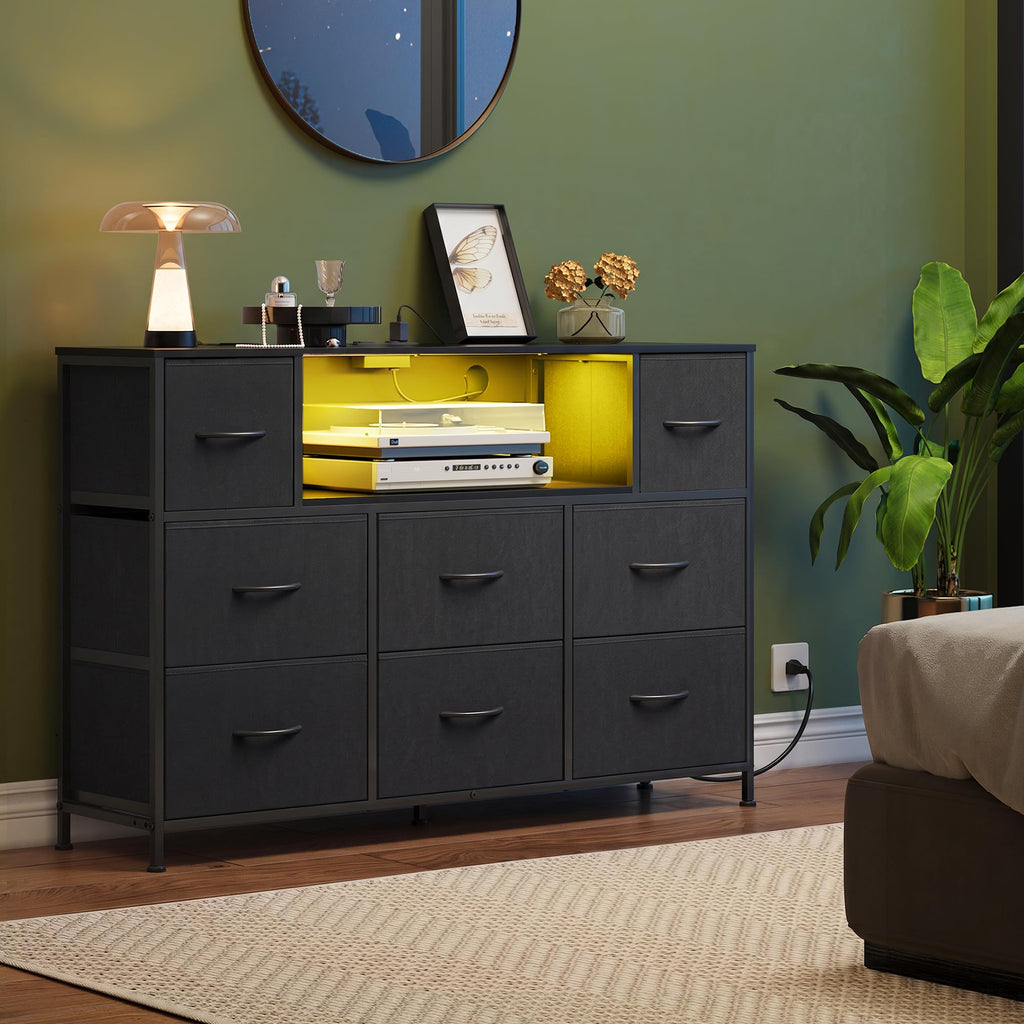 Black 8 Drawer Dresser TV Stand W728