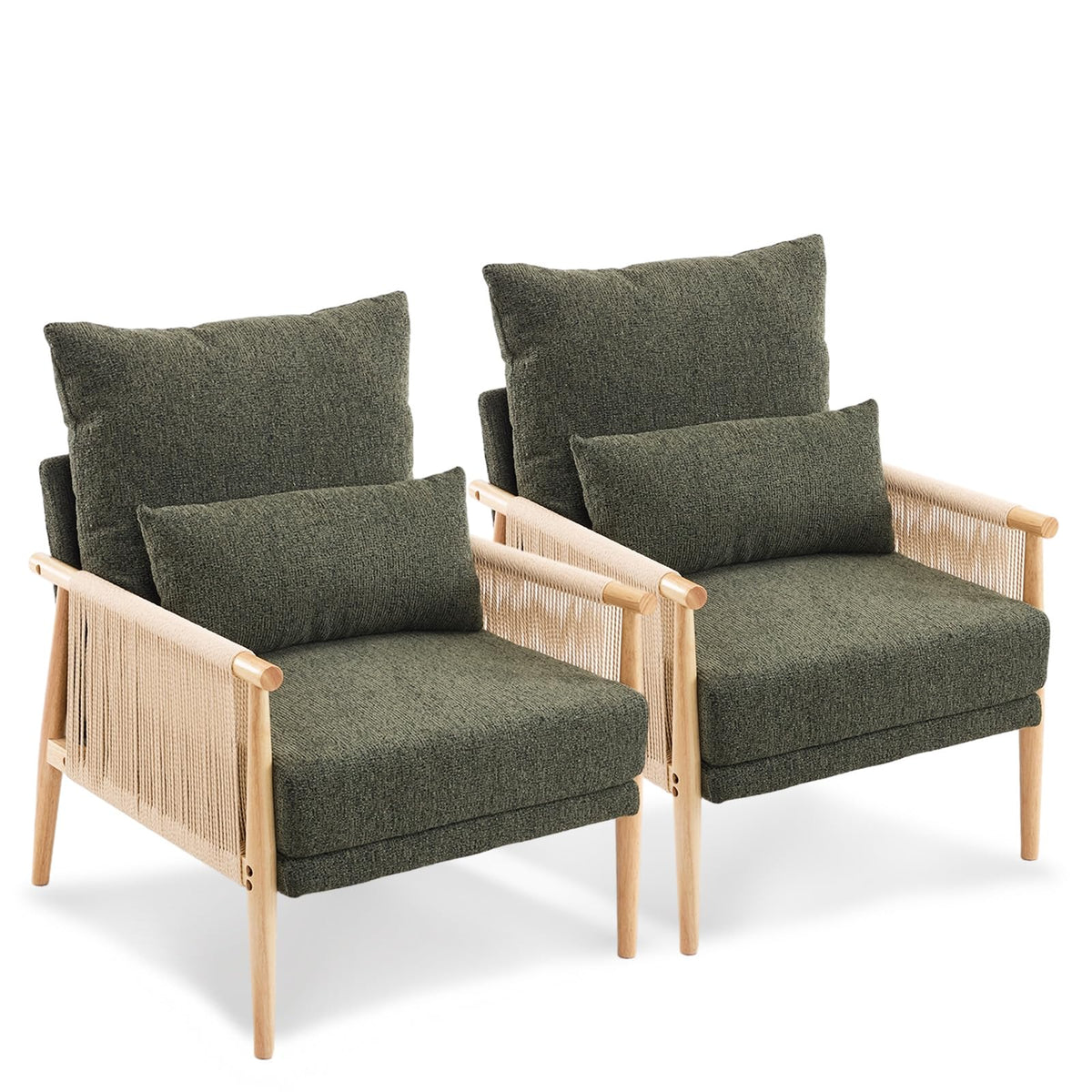 Dark Green Set of 2 Accent Armchairs with Waist Pillow W88579