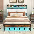 Full Size Metal Platform Bed with Storage Headboard B459620