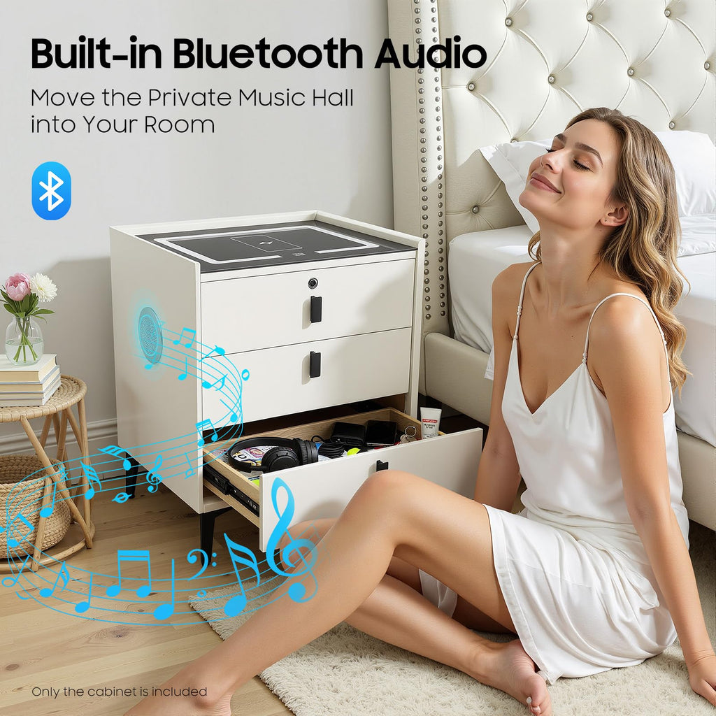 Beige White 3 Drawer Nightstand with Wireless Charging G785