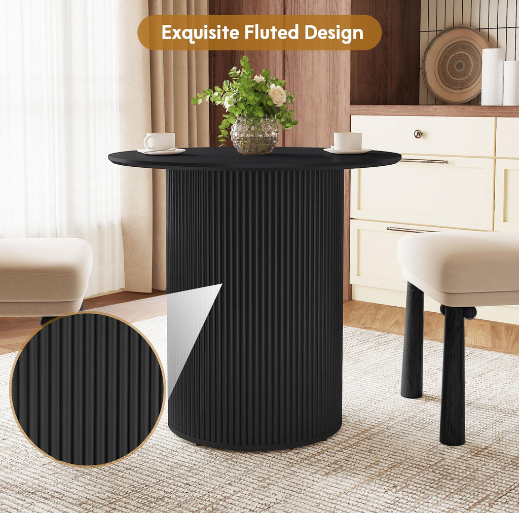 31.5" Round Dining Table with Fluted Wood Base I521