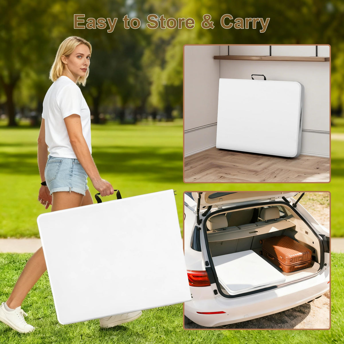 White 6ft Folding Table with Carrying Handle L7971