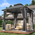 8'x8' Gray Gazebo with Double Roof & Mosquito Netting S46089