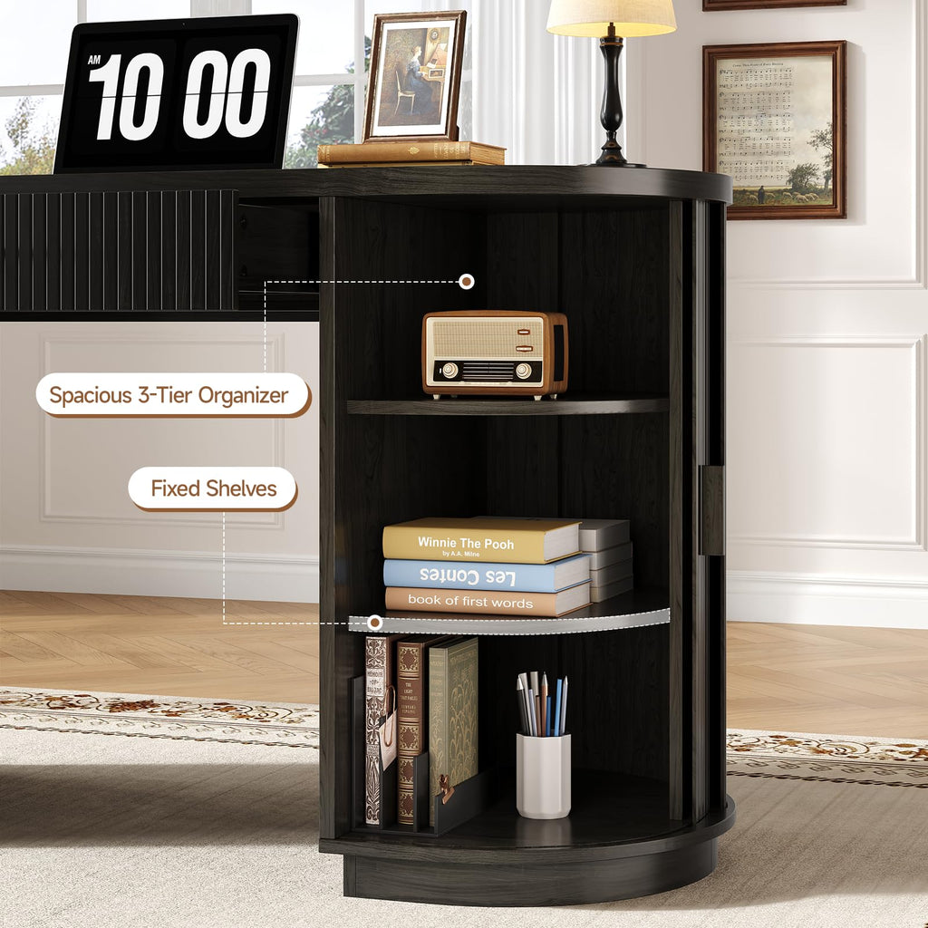 58" Fluted Executive Desk with Storage Drawer, Black V9810