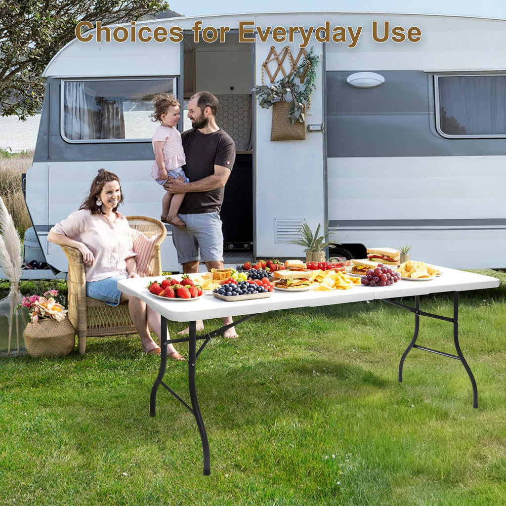 White 6ft Folding Table with Carrying Handle L7971