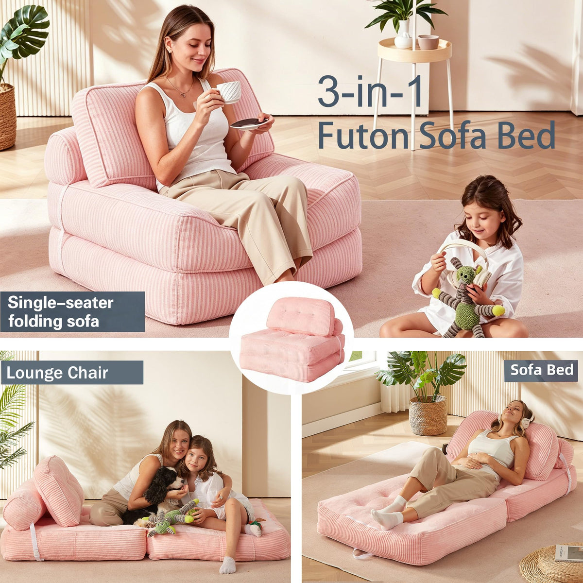 Pink Flannel Folding Sofa Bed G7352