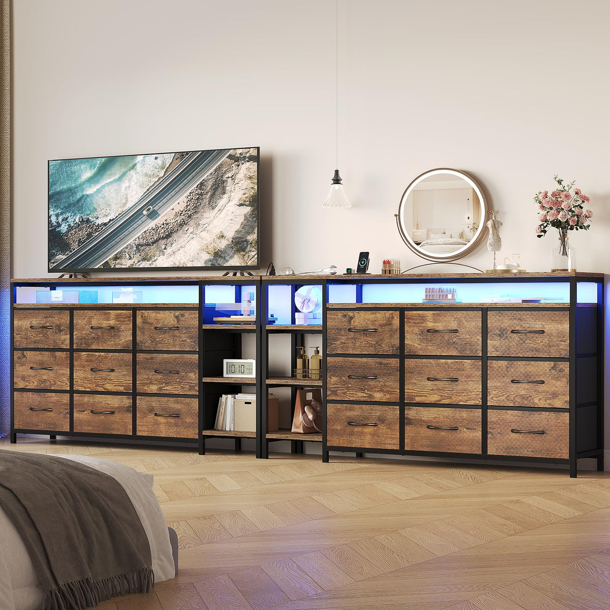 LED TV Stand Dresser with 9 Drawers G9092