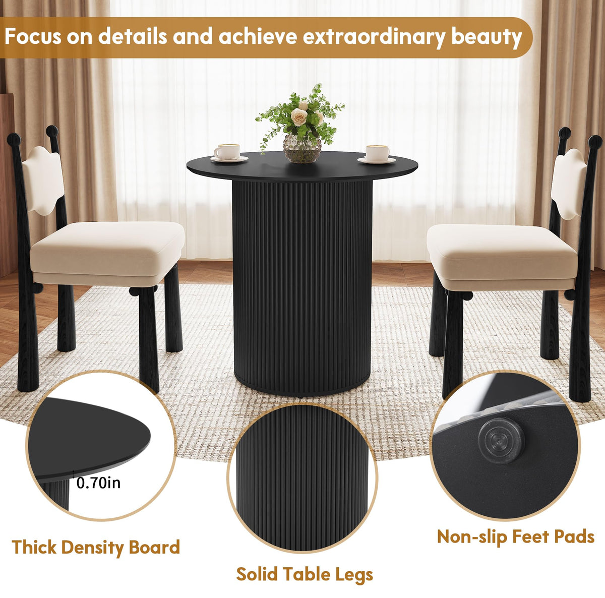 31.5" Round Dining Table with Fluted Wood Base I521