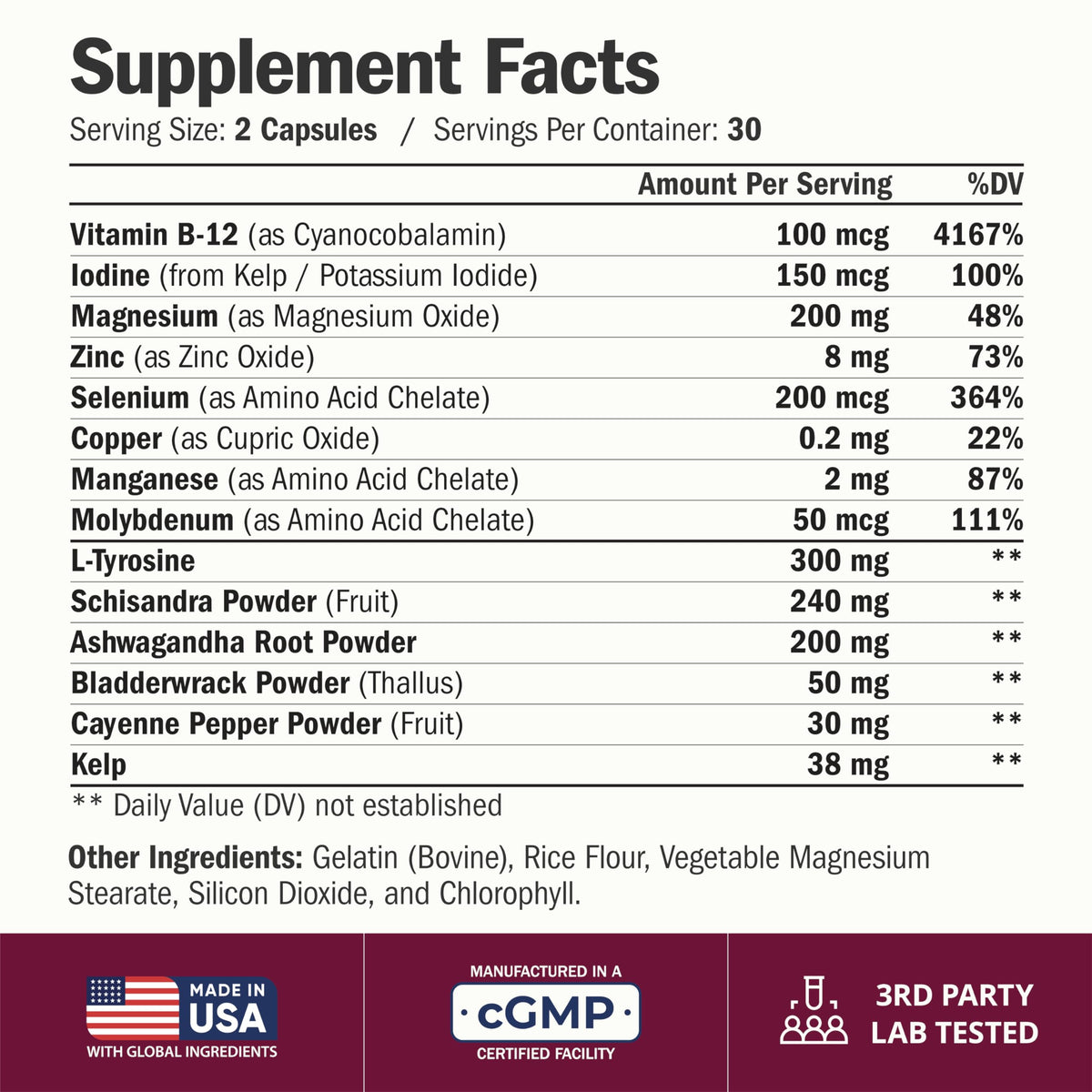 Thyroid Support with Selenium, Iodine & Zinc, 60 Capsules G636