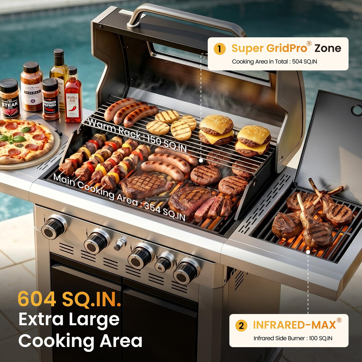 4 Burner Propane Gas BBQ Grill with Infrared Sear Burner O316831