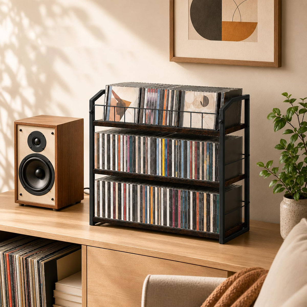 3-Tier Metal and Wood CD Storage Rack Q879618