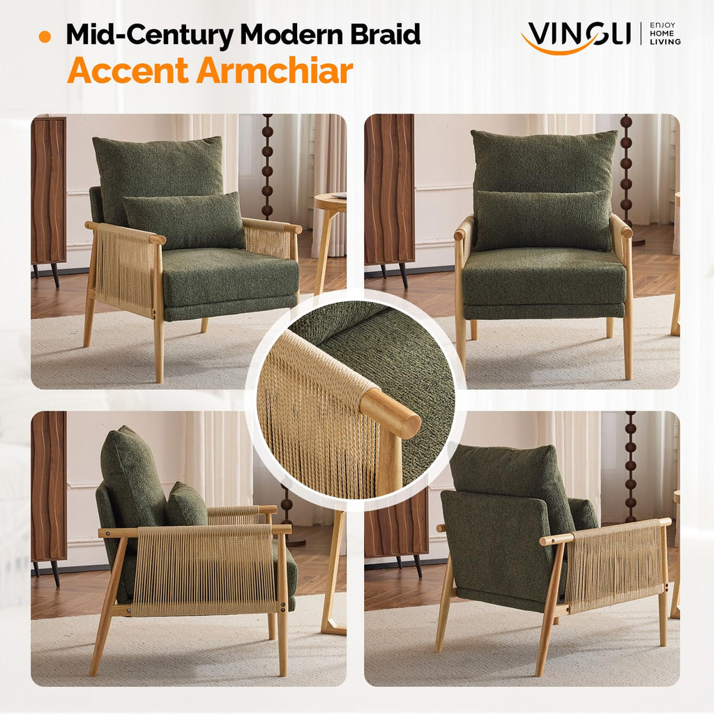Dark Green Set of 2 Accent Armchairs with Waist Pillow W88579