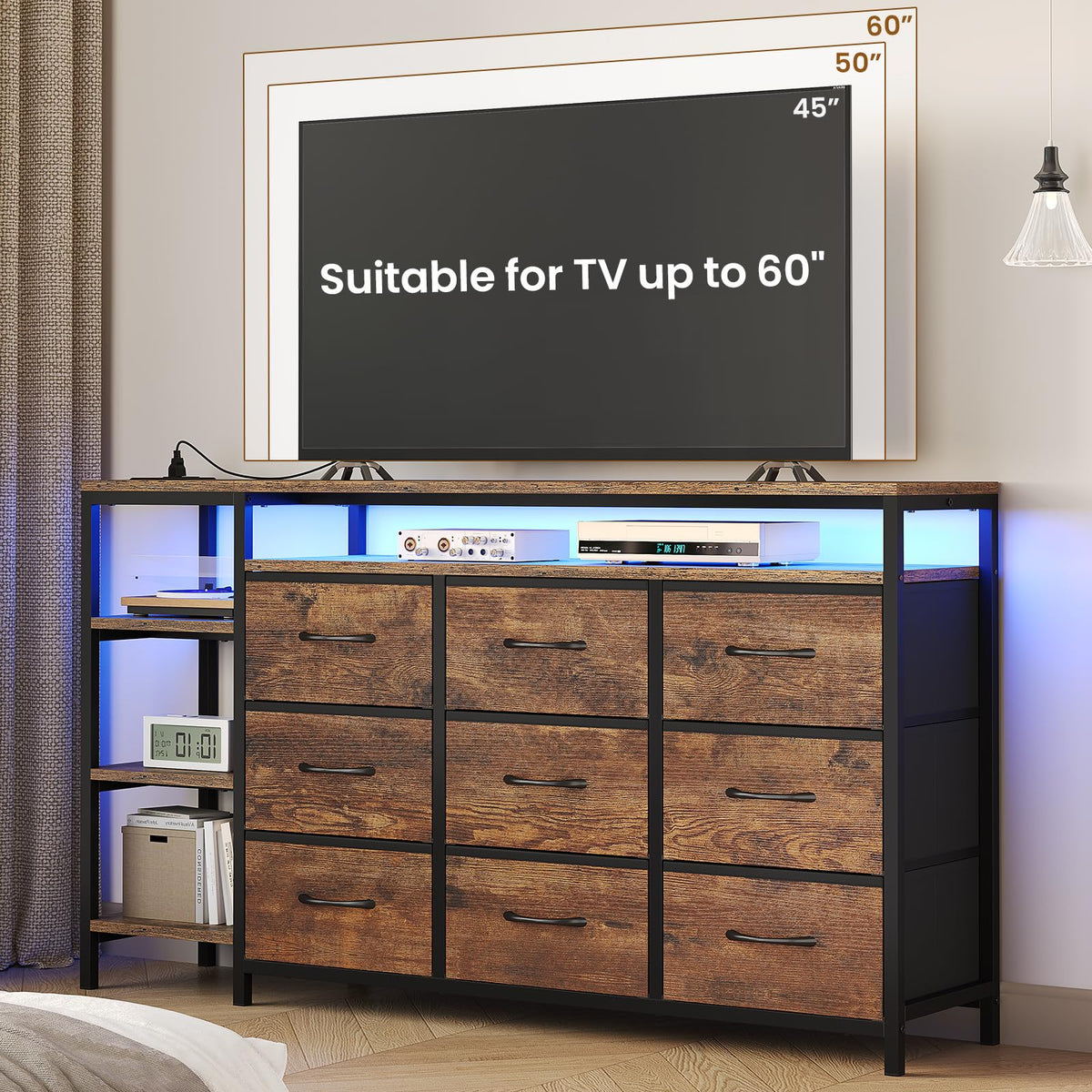 LED TV Stand Dresser with 9 Drawers G9092