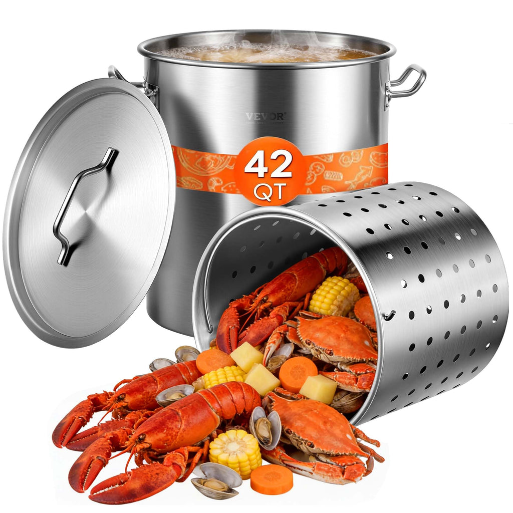 42 Quart Stainless Steel Stockpot with Strainer and Lid W38442