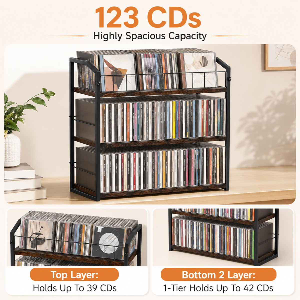 3-Tier Metal and Wood CD Storage Rack Q879618