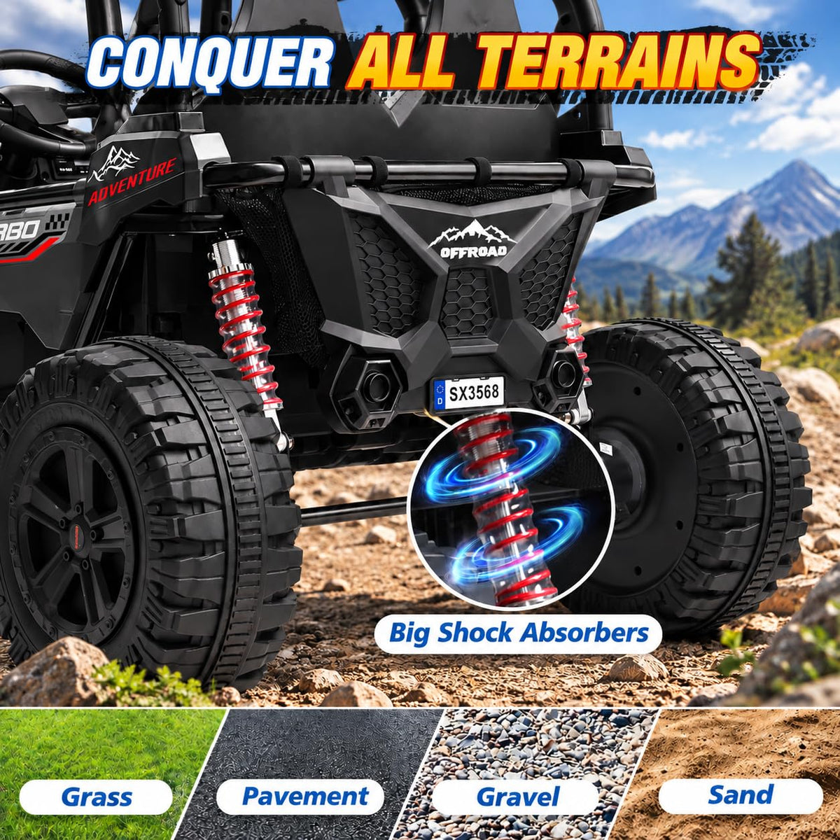 Black 24V 2 Seater Ride On Truck Car with Remote Control E5127