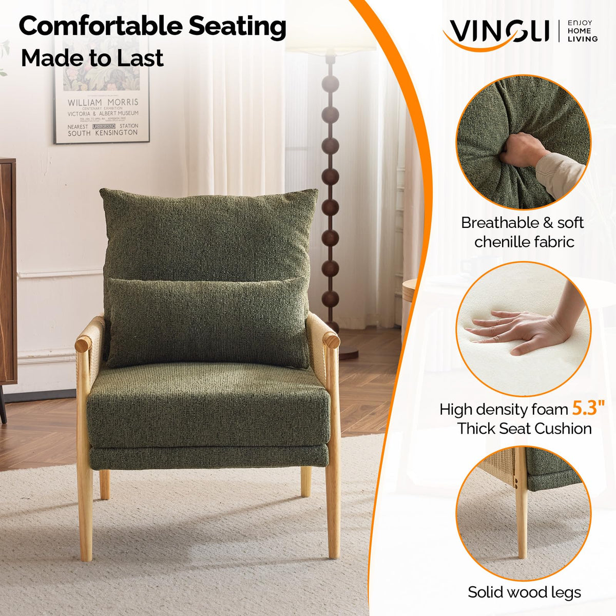 Dark Green Set of 2 Accent Armchairs with Waist Pillow W88579