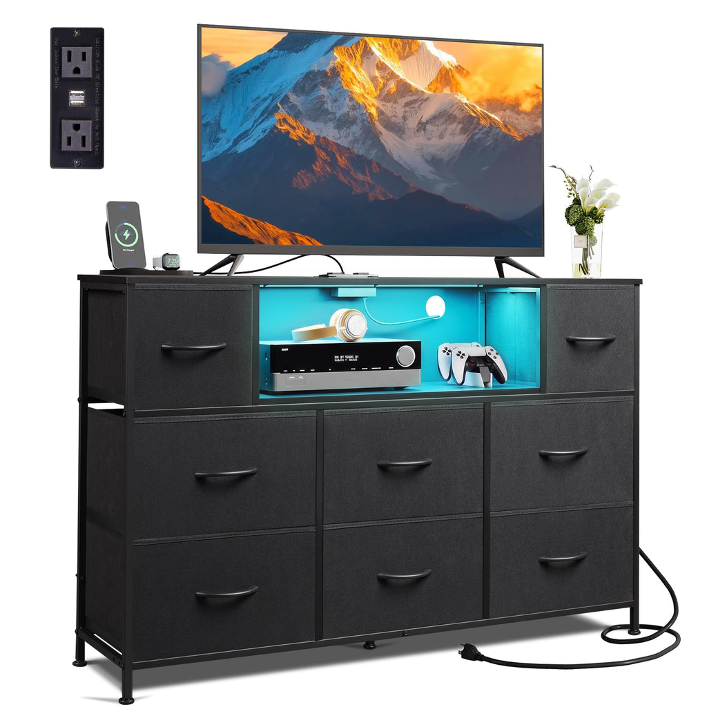 Black 8 Drawer Dresser TV Stand W728