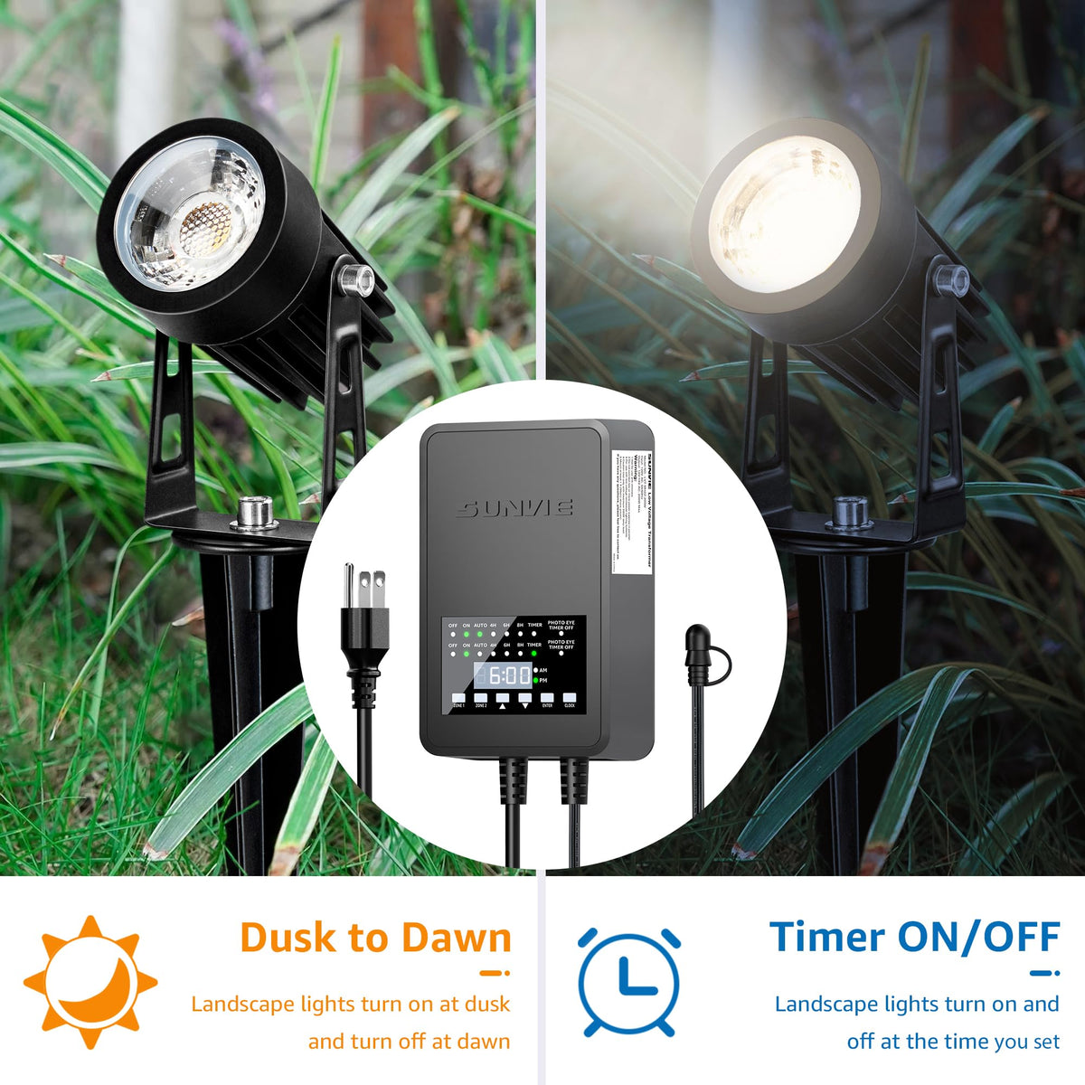 300W Low Voltage Landscape Transformer with Timer and Photocell Sensor T13817