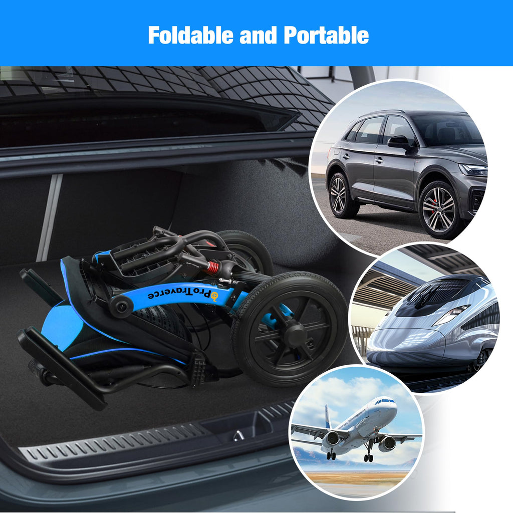 Lightweight Foldable Transport Wheelchair with Telescopic Handle, 16-Inch Seat, Blue A10396