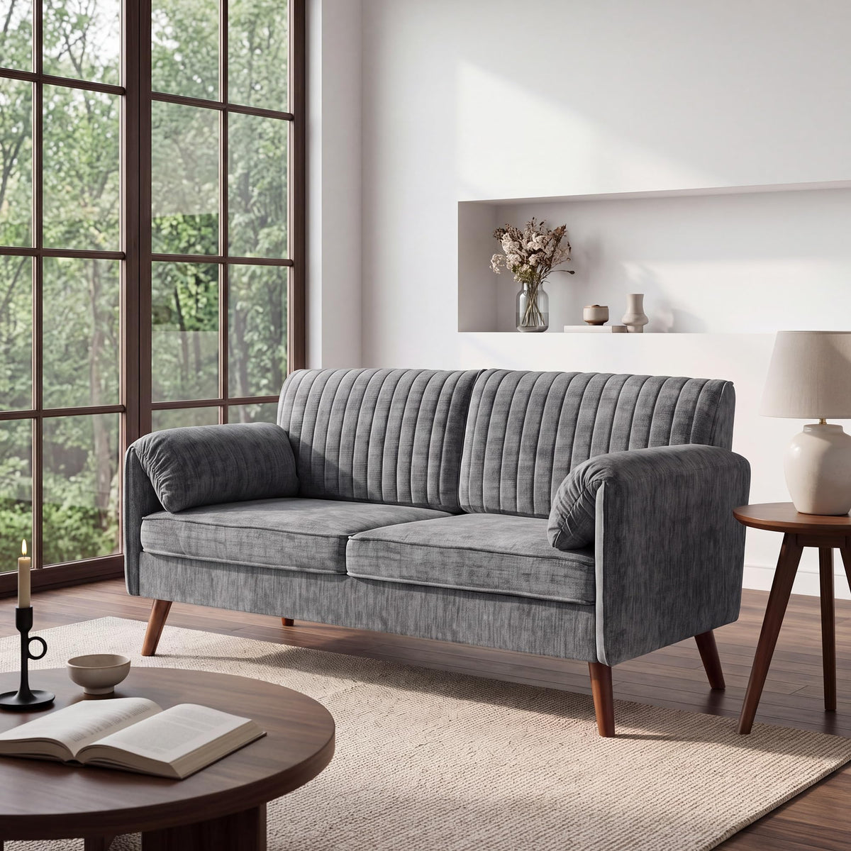 64" Gray Chenille 2-seater Sofa A230626
